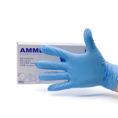 finger texured ambidextrous in stock powder free nitrile  examination gloves non sterile